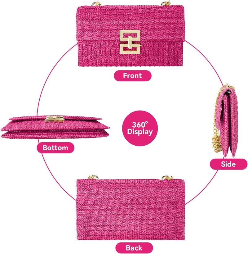 Gets Straw Clutch Purse for Women, Woven Beach Bag Summer Corssbody Purse Small Rattan Shoulder Bag for Travel | Hand-woven, Summer Beach, Envelope, Hand-woven, Summer Beach, Envelope - Image 4